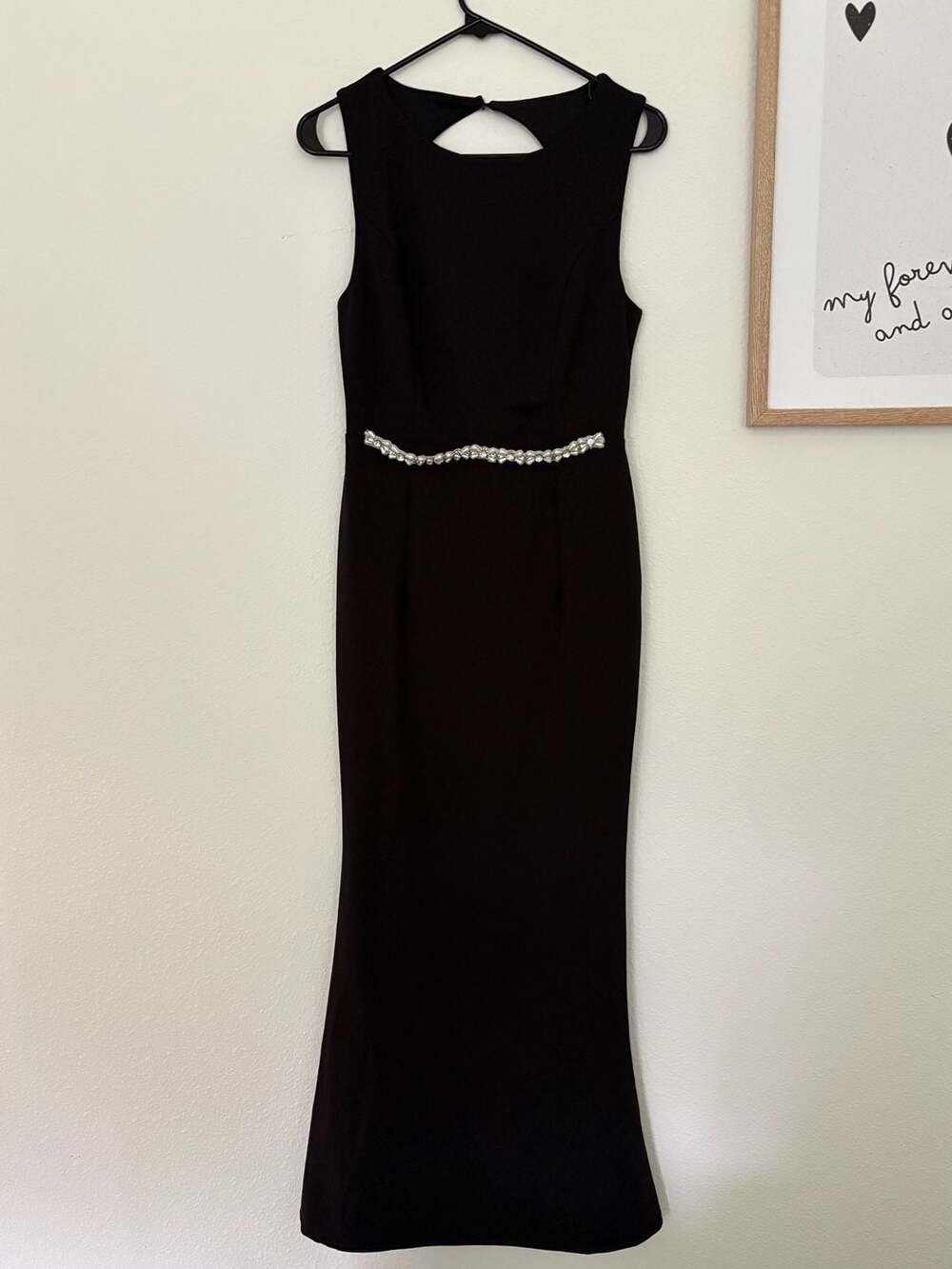 Lulus Maxi Dress Size M Black Open Back Beaded Belt Evening